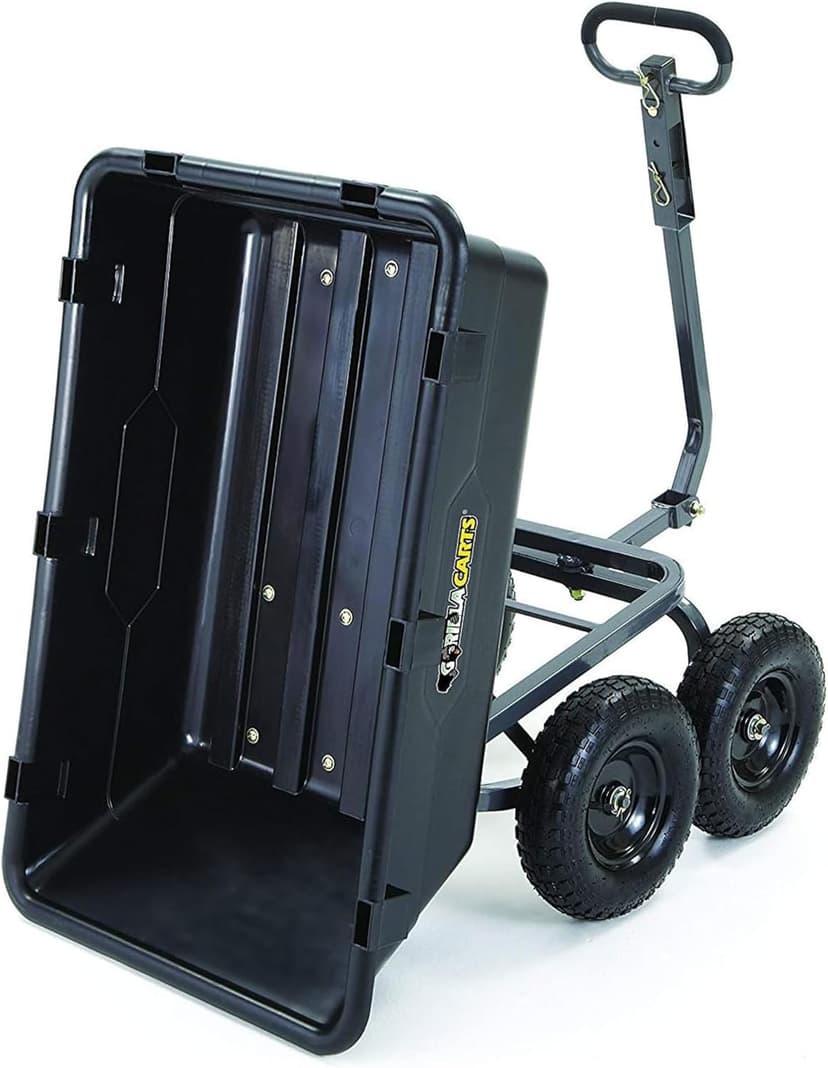 Gorilla Carts Heavy Duty Poly Utility Dump Wagon Garden Cart w/Pneumatic Tires, 6 Cu Ft - 1200 lb Capacity Outdoor Wheelbarrow for Yard, Landscaping & Gardening, Lawn Tractor or ATV Towable