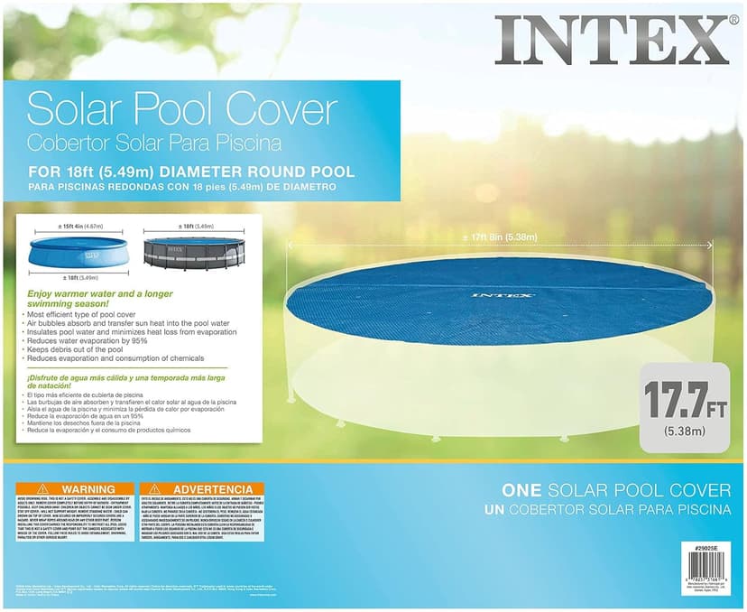 Intex 28015E Solar Pool Cover: for 18ft Round Easy Set and Metal Frame Pools – Insulates Pool Water – Reduces Water Evaporation – Keeps Debris Out – Reduces Chemical Consumption