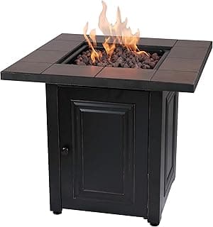 Endless Summer, The Vanderbilt, Square 28" Outdoor Propane Fire Pit with Handcrafted Ceramic Tile Mantel and Lava Rock