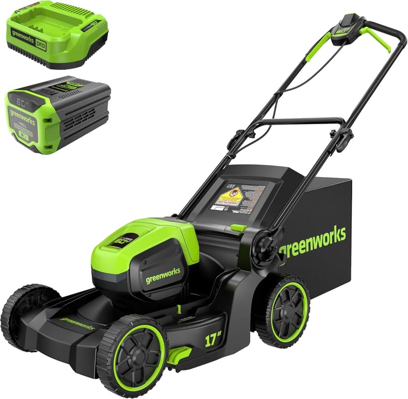 Greenworks 60V 17" Brushless (Push) Lawn Mower, 4.0Ah Battery and 3A Charger