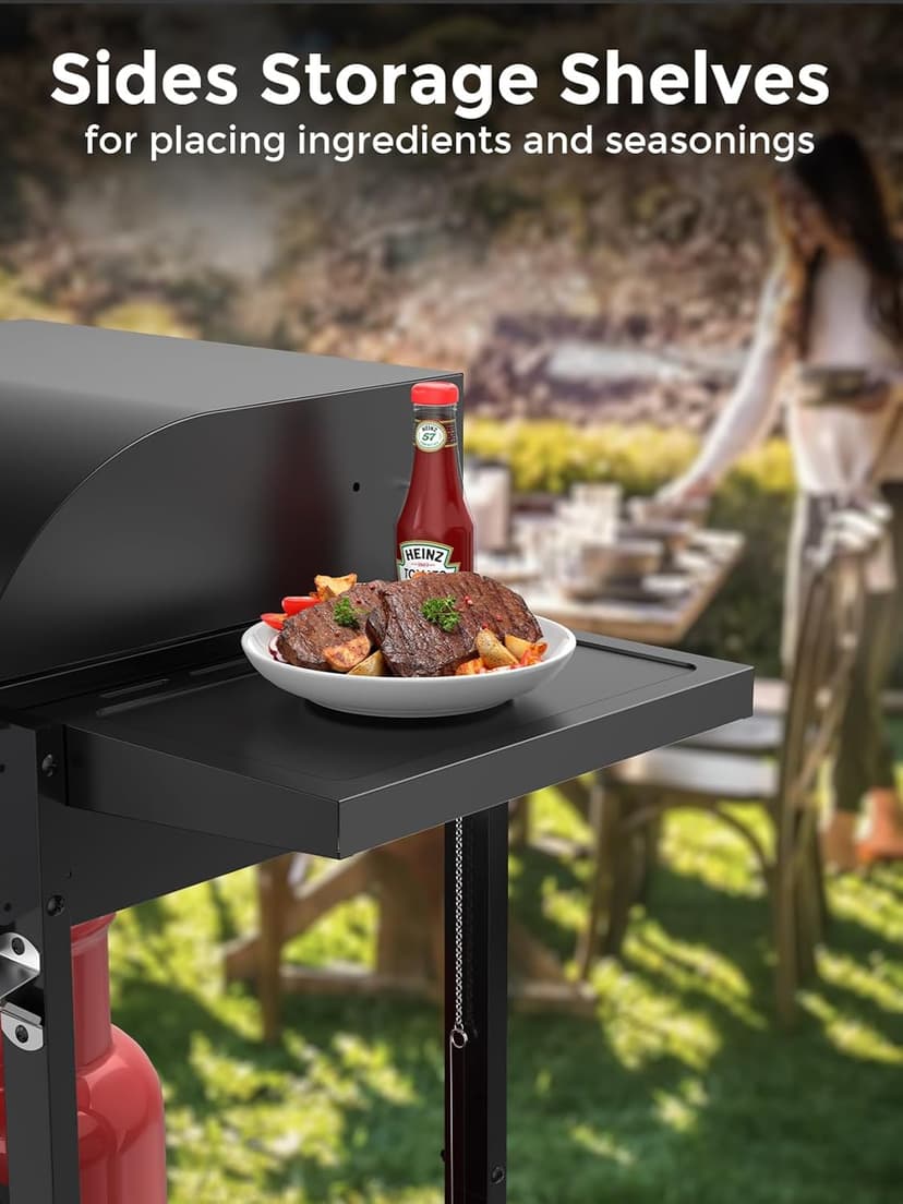 Cowsar 2 Burner BBQ Propane Gas Grill, Stainless Steel 20000 BTU, Equipped with Sides Burner and 4 Wheels for Easy Mobility, Ideal for Outdoor Kitchens and Backyard Patio Barbecues