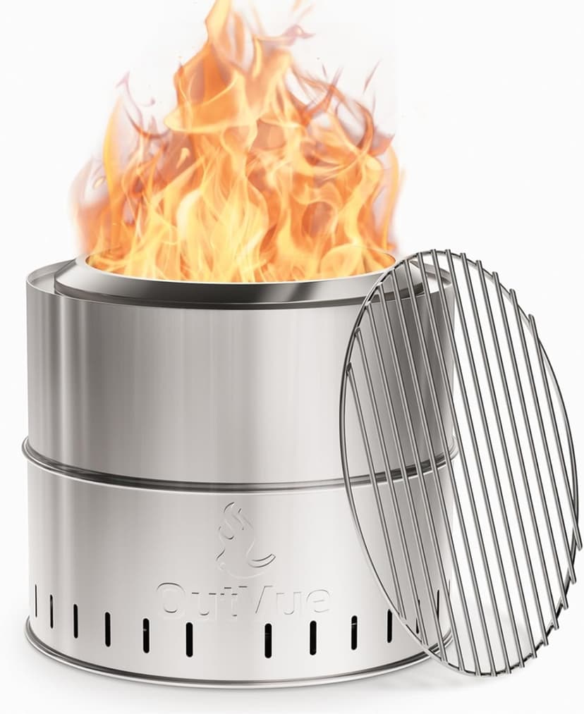 15.5 inch Stainless Steel Smokeless Fire Pit with Tote Bag, Outdoor Smokeless Firepit, Wood Burning Fire Pits for Camping, Bonfire, Low Smoke Firepit for Outside (Vertical Hole)