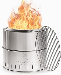 15.5 inch Stainless Steel Smokeless Fire Pit with Tote Bag, Outdoor Smokeless Firepit, Wood Burning Fire Pits for Camping, Bonfire, Low Smoke Firepit for Outside (Vertical Hole)