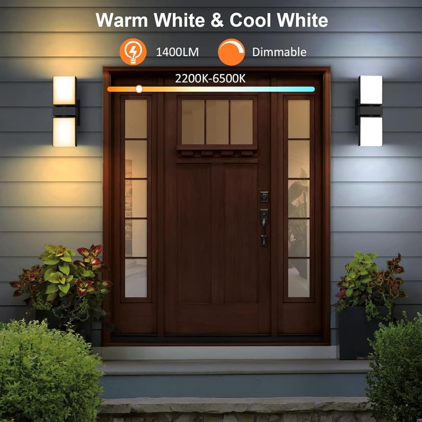 XMCOSY+ Outdoor Wall Lights, 1400LM Smart RGBCW Porch Lights Outdoor Exterior House LED Wall Lighting, WiFi APP Control, Compatible with Alexa, Adjustable Dual-Head IP65 Waterproof Wall Sconces (2PK)