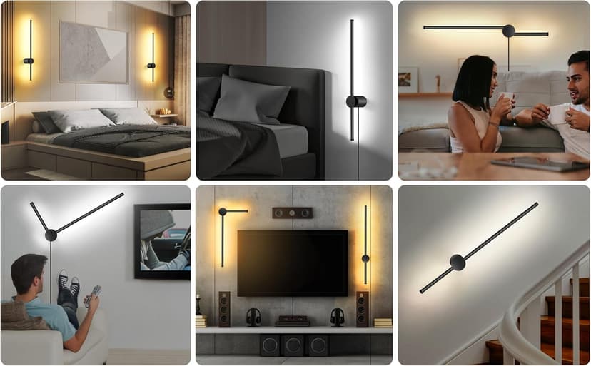 Wall Sconces Set of Two with Remote, Stepless Colors 3000K-6500K & Stepless Dimming, Hardwire or Plug-in, 180° Rotate, LED Black Plug in Wall Sconces with Timer & Night Light, 23.6 Inches