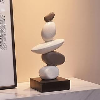 FJS Sandstone Statue Home Decor for Living Room, Modern Resin Stone Sculptures for Coffee Table Decor, Gray and White Statue for Shelf Bookshelf Decorations, Gifts for Good Luck, Health, Strength