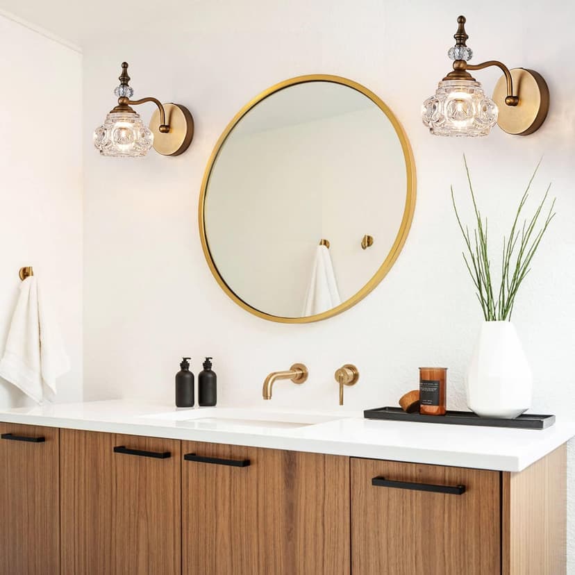 Vintage Wall Sconces, 1-Light Wall Lighting with Crystal Glass Shade, Matte Brushed Antique Brass Finish, Crystal Wall Light, Wall Lamp for Bathroom, Bedroom,Hallway(G9 Base)