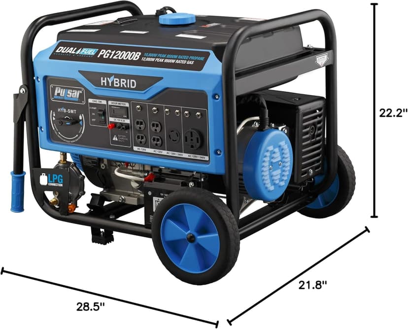 Pulsar 12,000W Dual Fuel Portable Generator with Electric Start and Switch & Go Technology, CARB Approved PG12000B