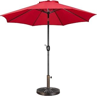 Yaheetech 9FT Garden Table Umbrella with 30lb Patio Umbrella Base, Patio Market Umbrella with Push Button Tilt, Crank and 8 Sturdy Ribs, Outdoor Patio Umbrella w/Base Included Heavy Duty - Red