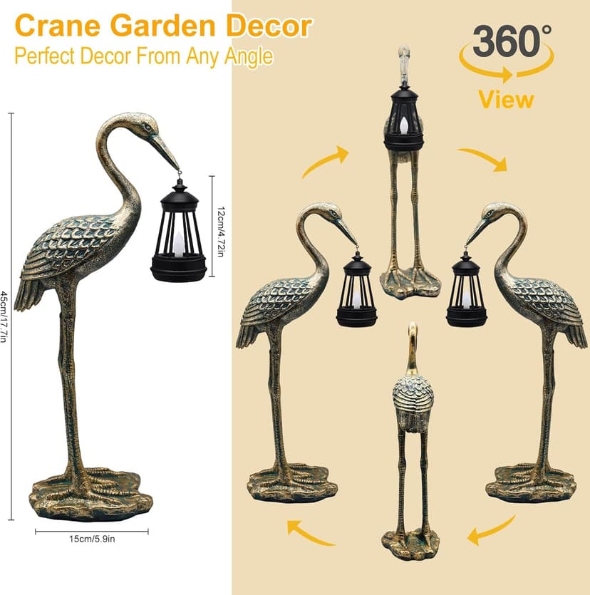 Solar Garden Statue Crane Figurine, Outdoor Hanging Solar Lanterns, Blue Heron Sculpture Statue for Patio, Yard, Lawn, Porch, Garden Decor for Outside Gifts for Christmas Mom, Women, Mother's Day