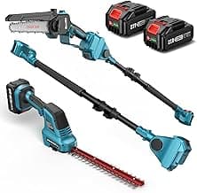 Seesii 6-in-1 Cordless Pole Saw and Pole Hedge Trimmer Grass Shears Combo Kit, Electric Mini Chainsaw with 2*4.0 Ah Batteries, Extension Tree Prunner, Bush Trimmer Limb Branch Cutter, 16ft Long Reach