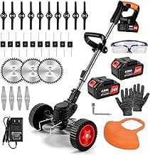 Weed Wacker Cordless,24v Electric Weed Eater Battery Powered,3 in 1 Lightweight Grass Trimmer with 2 4.0 Ah Batteries & Charger, Height Adjustable Wheeled Brush Cutter for Women,Lawn Care,Garden,Yard