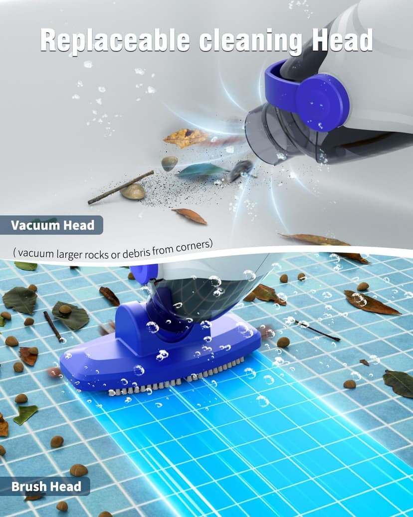 Little Shark Pool Vacuum for Above Ground Pool, Hot Tub Vacuum with a 60w Motor,18 Gal/Min Powerful Suction, Pool Vacuum with 5000mAh Battery, 1h Running Time