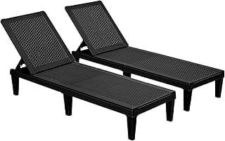 Devoko Outdoor Chaise Lounge Chair Set of 2 for Outside Pool Patio, Adjustable Waterproof Easy Assembly Chaise Lounge Outdoor (Black)