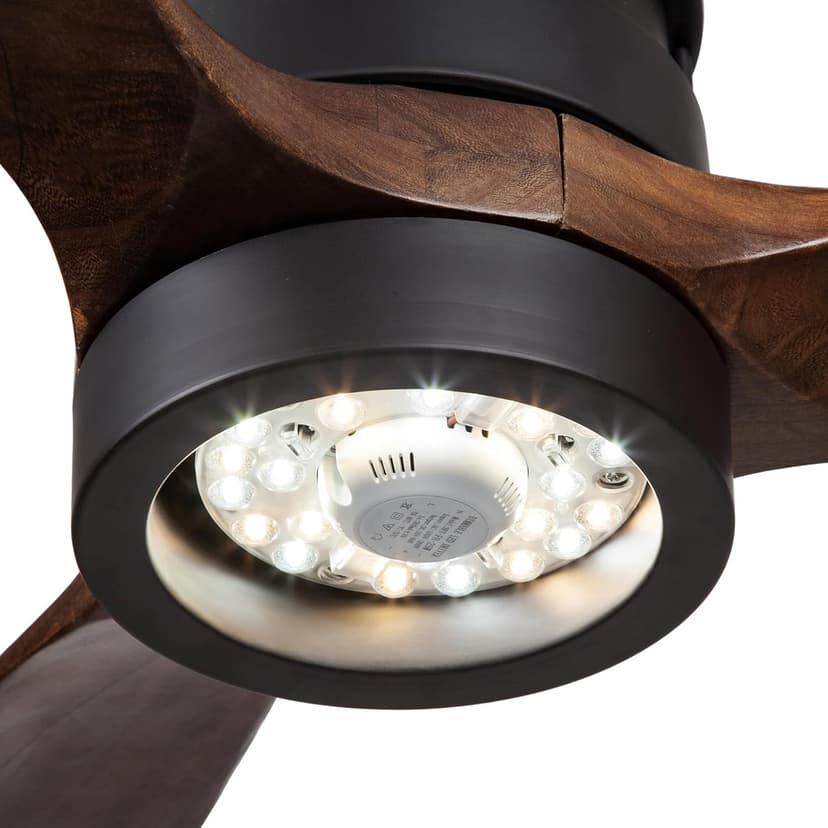EKIZNSN 42'' Outdoor Waterproof Ceiling Fan with Light for Patios, 3 Blade Wet Rated Ceiling Fans, DC Motor w 6 Speeds, Walnut Wood