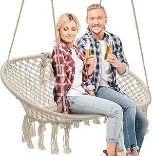 Sorbus Hammock Chair Macrame Hanging Swing Bench, Perfect for Indoor, Outdoor, Teens Girl Bedroom, Home, Room, Patio, Deck, Yard, Garden, Knitted Floating Swinging Bench, (Double Swing)