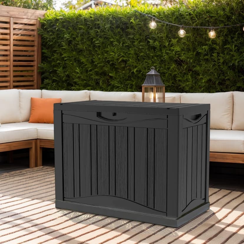 Outdoor Resin Storage Deck Box, 48 Gallon Capacity, Weather-Resistant, Black