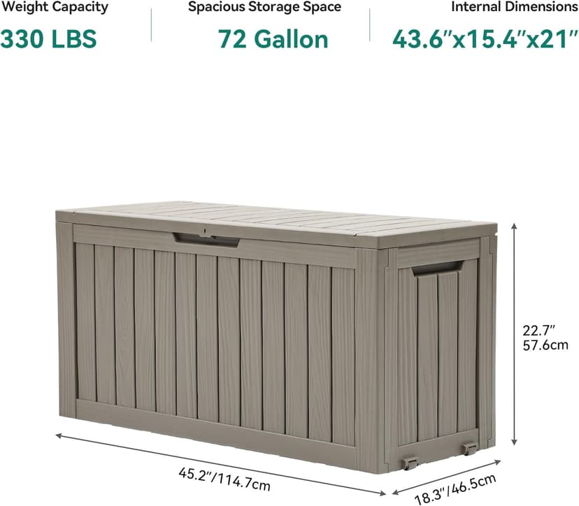 YITAHOME 72 Gallon Outdoor Storage Box, Resin Deck Box Indoor & Outdoor Patio Storage Box w/Wheels for Throw Pillows, Athletic Gear, Yard Implements (Light Brown)