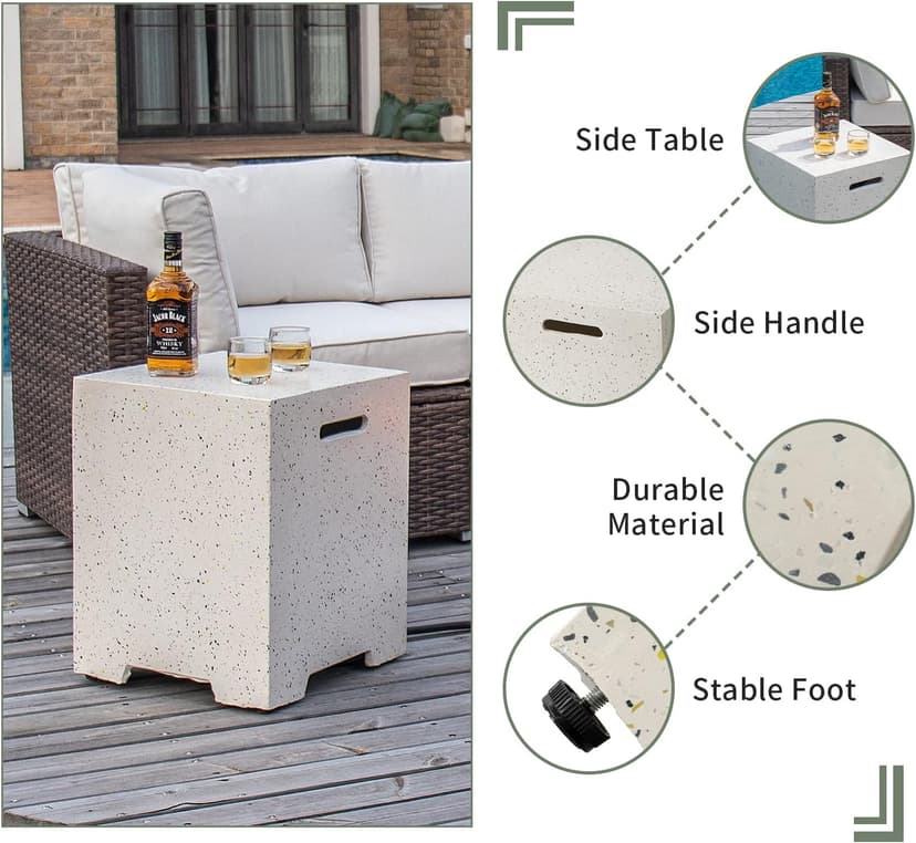 COSIEST 2-Piece Outdoor Propane Fire Pit Table Set w Tank Table, 42" Terrazzo Rectangle Fire Table (CSA Certified, 50,000 BTU) w 16" Tank Cover Side Table, Waterproof Cover for Garden, Pool, Backyard