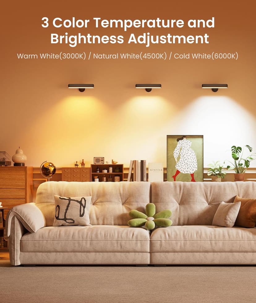 Rechargeable Wall Sconces LED Wall Lights with 7500mAh Battery Lamp for Bedroom, Touch and Remote Control, 3 Colors Wall Light 360° Rotate Dimmable Brightness with 15 RGB Colors