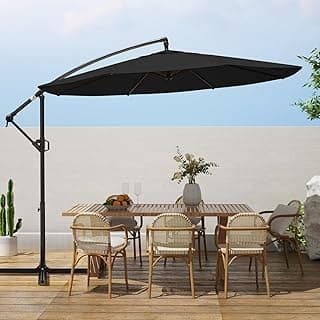 wikiwiki 10ft Patio Umbrellas Offset Outdoor Umbrella Cantilever Hanging Umbrellas w/Infinite Tilt, Fade Resistant Waterproof RECYCLED FABRIC Canopy & Cross Base, for Yard, Garden & Deck, Carbon
