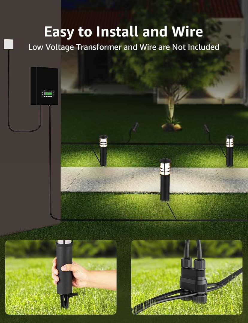 SUNVIE 12-Pack Low Voltage Landscape Pathway Lights 3W Outdoor Landscape Lighting 3000K 12-24V LED Bollard Path Lights Wired CRI 90+ Aluminum Pathway Lighting for Walkway Yard Garden, ETL Listed Cord