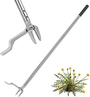 Stand up Weed Puller with 3 Claw Head, 45.6" Long Handle Weed Puller Tool Stand up Heavy Duty, Detachable Weed Remover Tool, No Need Bending Kneeling Weeding Tool for Lawn Yard Garden