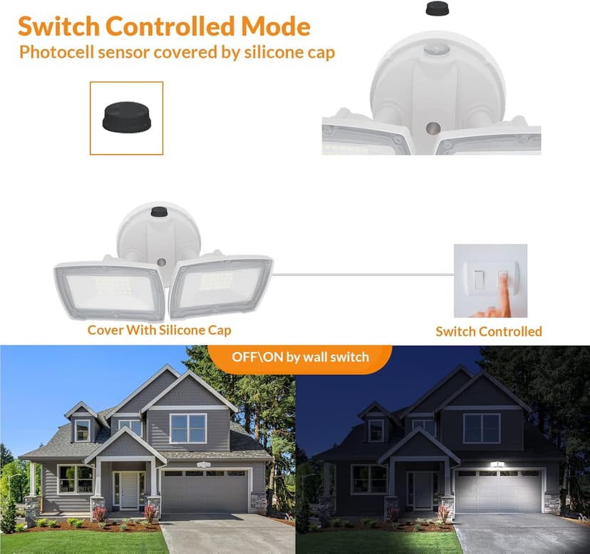 LEPOWER 2 Pack LED Security Light Dusk to Dawn Outdoor Flood Light Fixture with 2 Adjustable Heads, 3000LM/28W, 5500K, IP65 Waterproof Exterior Flood Lights for Garage, Backyard (White)