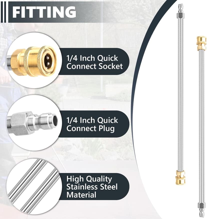 Pressure Washer Extension Wand, 2 Pack 17 Inch Stainless Steel Heavy Duty Wands with 1/4 Inch Quick Connect, Fits Most Pressure and Power Washers