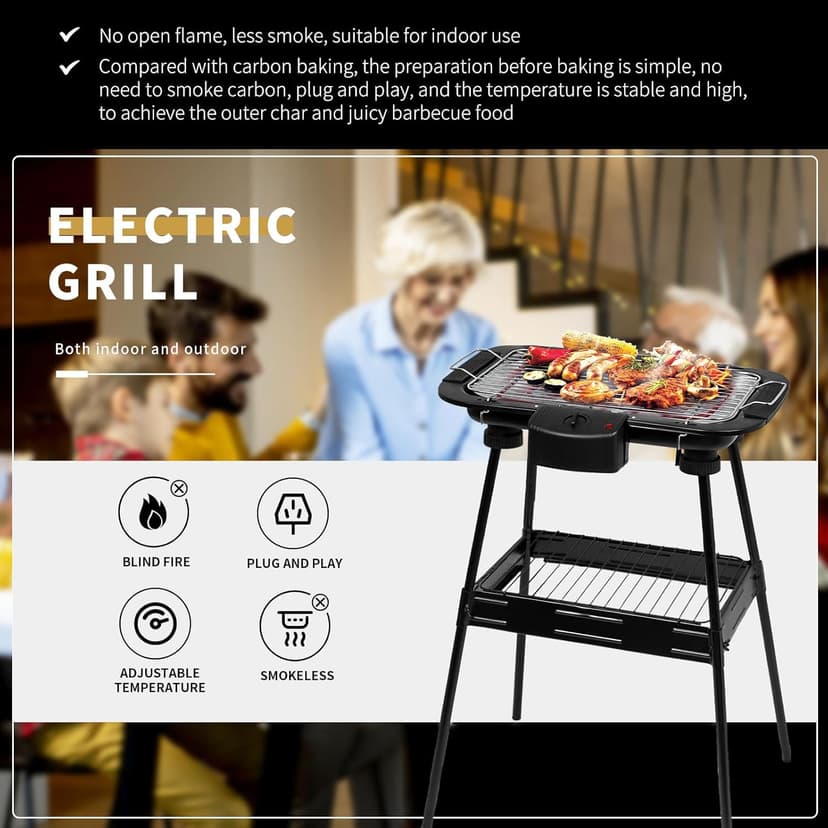Electric Grill Outdoor Indoor Cooking,Smokeless BBQ,Portable Removeable Stand Grill, (YD301 Upgrade)