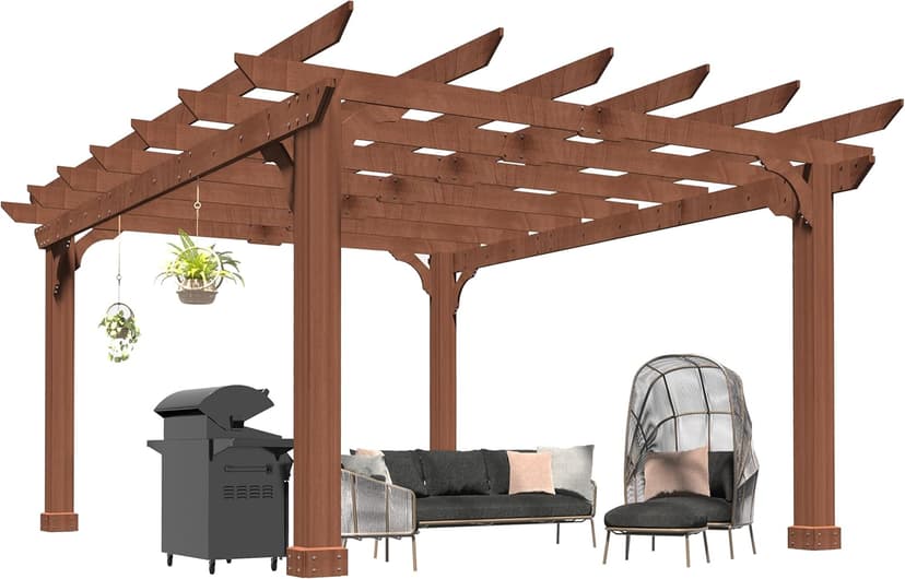 MUPATER 10x12 FT All Cedar Wooden Pergola, Kit with Stakes, Quality Supported Structure, Snow and Wind Supported,Outdoor Pergola with Cedar Framed for Backyard, Deck, Lawn