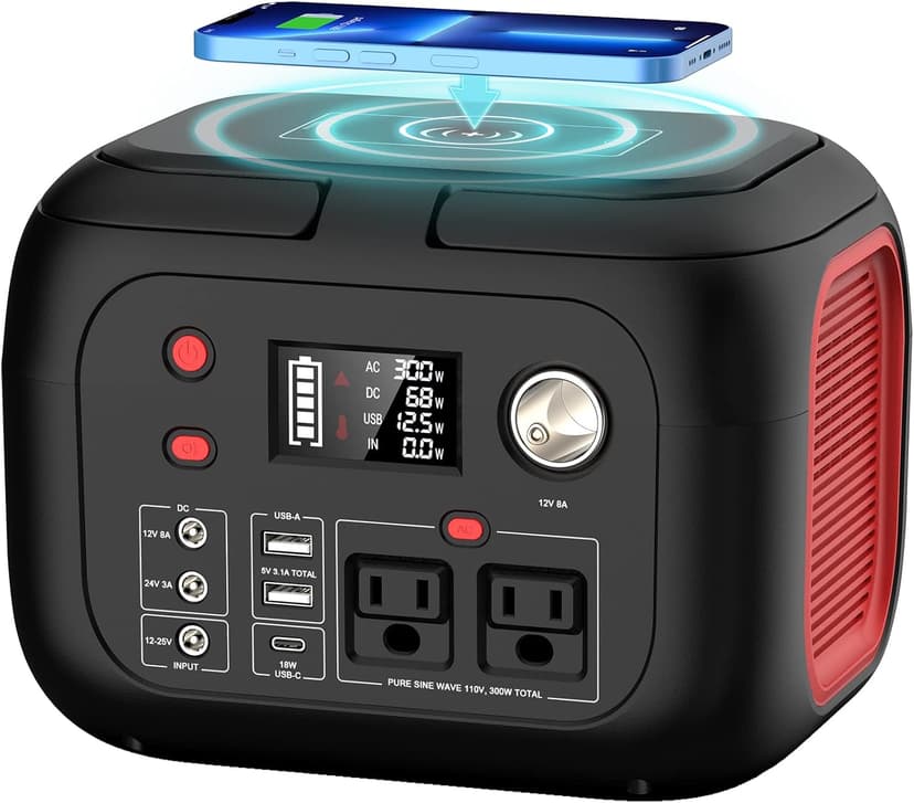 Portable Power Station With Wireless Charging 300W Portable Solar Generator 228Wh Power Supply With LED Light Power Generator 9 Outputs Charging Station for Outdoor Camping Emergency