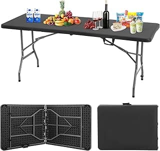 BestOffice Outdoor Folding Camping Table Plastic Table Portable Square Height Dining Table Perfect for Picnics,Parties,Party and Camping,Black