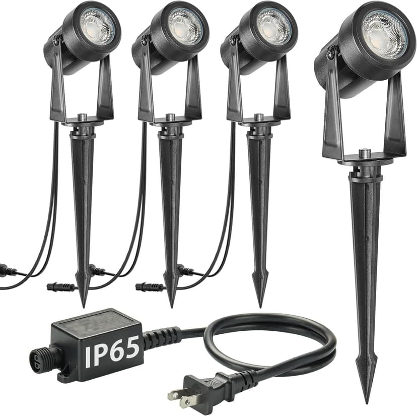 SUNTHIN Outdoor Landscape Lighting, 4 Pack Outdoor Spot Lights with Transformer for Yard, Plant, Lawn, Tree, Flags, House, Garden, Fence Use, IP65 Waterproof & Connectable