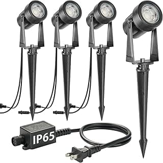 SUNTHIN Outdoor Landscape Lighting, 4 Pack Outdoor Spot Lights with Transformer for Yard, Plant, Lawn, Tree, Flags, House, Garden, Fence Use, IP65 Waterproof & Connectable