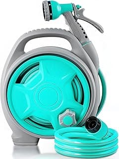 50FT Retractable Garden Hose Reel, Lightweight & Portable Hose Reel with 6 Patterns Spray Nozzle, Suitable for US Standard Hose Connection, Great for Patio Watering