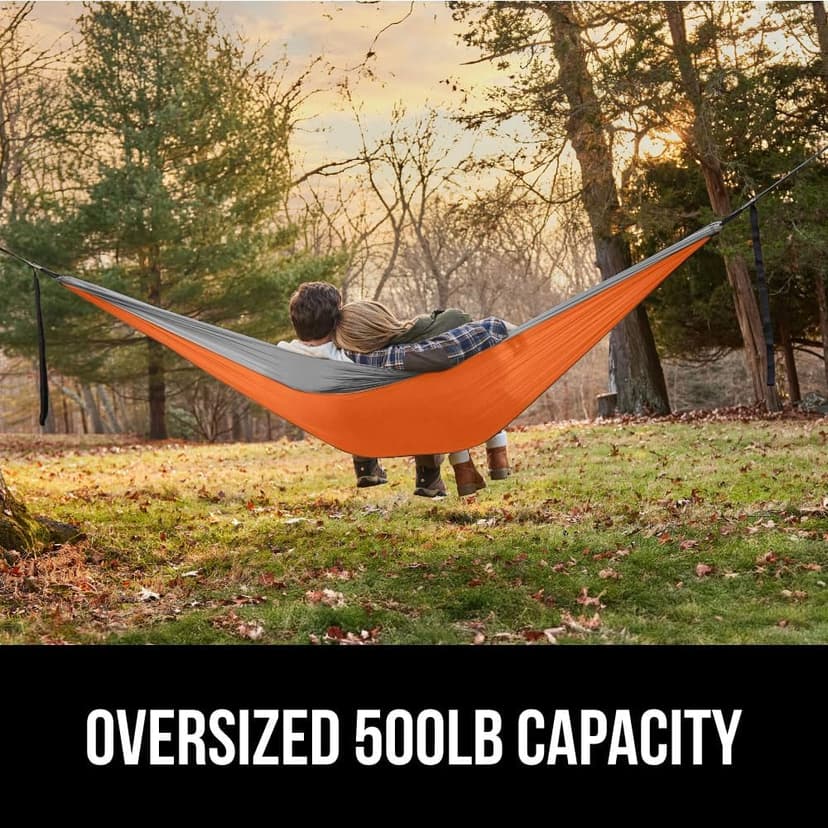 GORILLA GRIP Durable Portable Camping Hammock, Holds 400lbs with Heavy Duty Tree Straps, Comfortable Travel Swing, Camp Hammocks, Easy to Use and Install, Outdoor Essentials, Orange, 10x6.5 FT