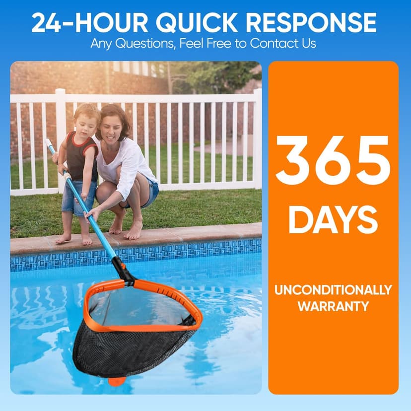 17.5" Pool Net, Pool Skimmer Net with Double-Layer Netting Bag, Aluminum Frame, Deep Nylon Net, Large Capacity Pool Cleaning Net, Leaf Skimmer Rake Net for Above Ground & In-ground Pools (No Pole)