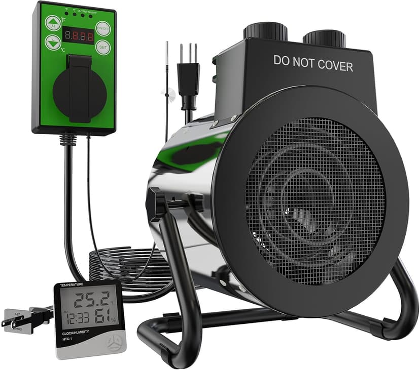 Electric Greenhouse Heater with Thermostat - 1500W Stainless Steel Outdoor Fan Heater, Overheat Protection and 3S Fast Heating,Green House Heating for Greenhouse, Patio, Garage, Flower Room