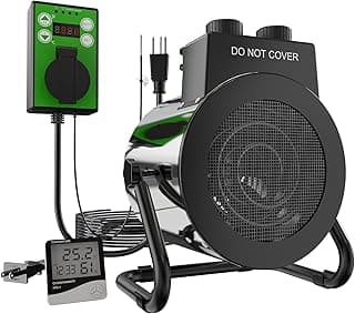 Electric Greenhouse Heater with Thermostat - 1500W Stainless Steel Outdoor Fan Heater, Overheat Protection and 3S Fast Heating,Green House Heating for Greenhouse, Patio, Garage, Flower Room