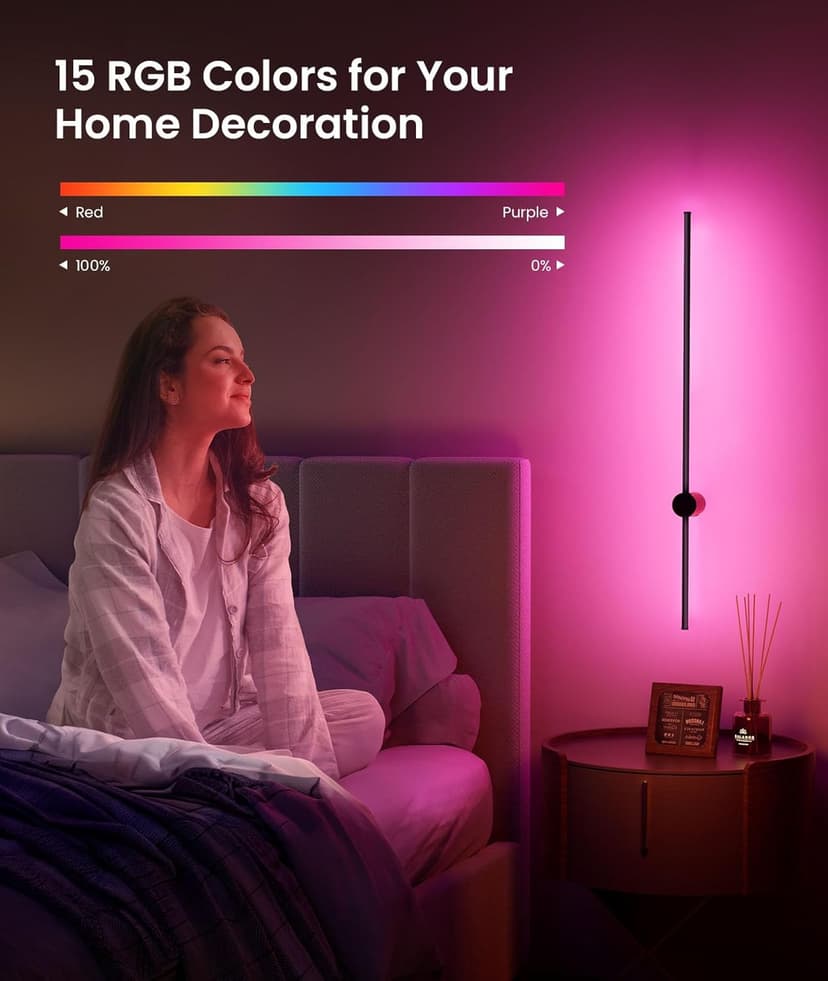 40" Battery Operated Wall Sconce, 10000mAh Rechargeable Wireless Sconces Set of 2, Dimmable Wall Sconces with Remote Control, 18 Color Modes Non Hardwired Wall Sconces, 10 Hours Using Time