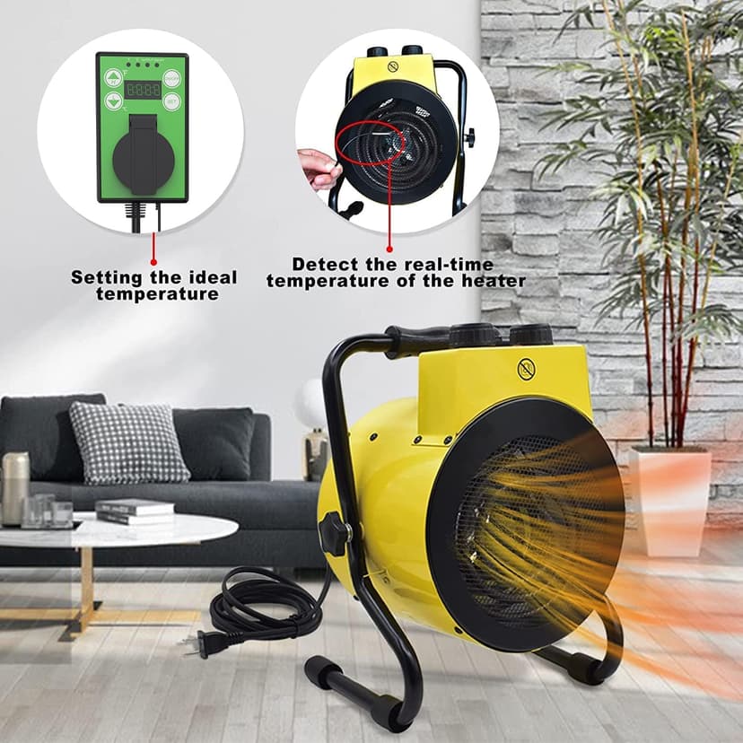 Greenhouse Heater with Adjustable Thermostatic - Outdoor Space Heating Fan for Flower Houses, Grow Tent, Overheating Protection, Fast Heating, Patio & Garage, Yellow