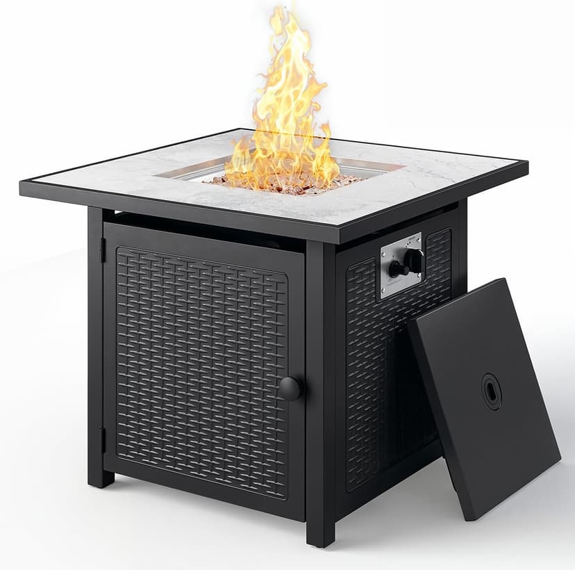 Gizoon 30" Propane Fire Pit Table 50,000 BTU, Outdoor Fire Pit Table with Lid & Lava Rock, CSA Certified Square Fire Tables for Outdoor Dining, Patio, Garden, or Backyard Gatherings