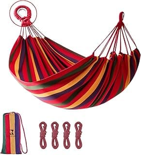 Rainbow Hammock Cotton Hammocks Comfortable Fabric Hammock with Tree Straps for Travel Patio Garden, Hanging Sturdy Hammocks Up to 660lbs Indoor/Outdoor Portable Hamacas with Travel Bag（Rainbow）