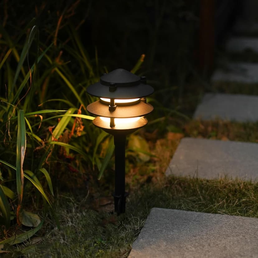 GOODSMANN Landscape Lighting 4PK Pathway Lights Low Voltage 2.2 Watt LED 12V AC Landscape Lights 30 Lumen Warm White with Cable Connectors Metal Stakes 9122-21102-04A