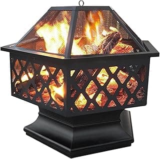Yaheetech Fire Pit Fire Pits for Outside 24in Hex Shaped Firepit Bowl with Spark Screen & Poker for Patio Backyard Garden Picnic Bonfire Camping