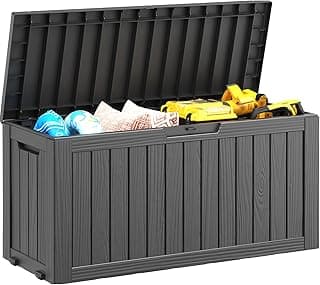 NUNU LAB 74 Gallon Outdoor Storage Box,Large Resin Sturdy Deck Box, Backyard Outside Storage Box Waterproof with Double Wall Panels,Package Delivery Garden Hose Storage Bin Outdoor Tool