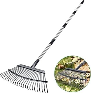 Rake for Leaves Heavy Duty 72 Inch Long Expandable Leaf Rake, 18 Inch Wide Garden Rake with 25 Reinforced Tines and Stainless Steel Handle for Lawn, Yard, Leaf Cleanup