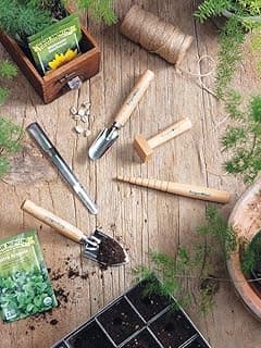 Gardener's Supply Company Ultimate Seed Starting Tool Set | includes 2 Mini Trowels, Cell Tray Tamper, Seedling Widger & Dibbler Stainless Steel & Beech Wood Tools Great Gardening Gift