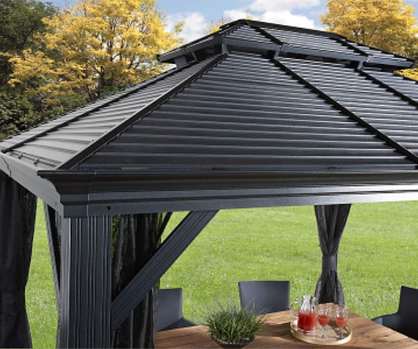 Sojag 10' x 12' Mykonos Double Roof Hardtop Gazebo Outdoor Weather-Resistant Aluminum Frame Sun Shelter Dark Grey